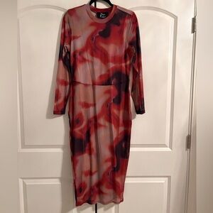 Nina Parker Vibrant Red and Black Long Sleeve Dress